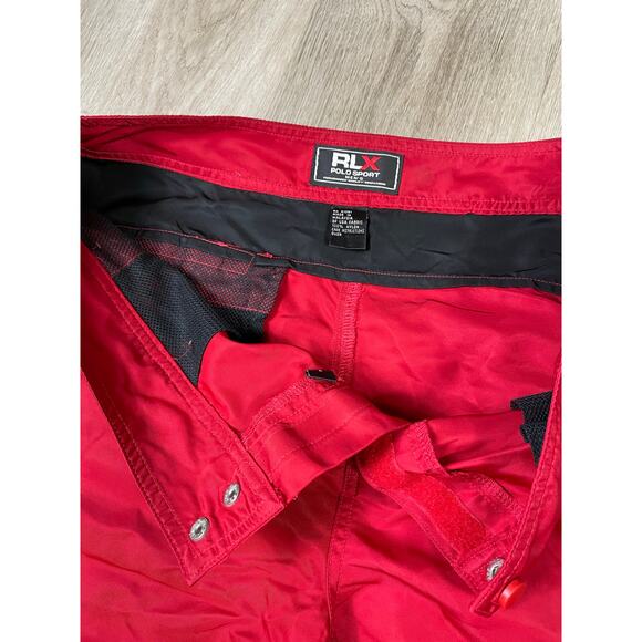 Vintage RLX Polo Sport Men’s 34 Red Nylon Swim‎ Trunks Black Stripe Y2K Shorts - Picture 8 of 14